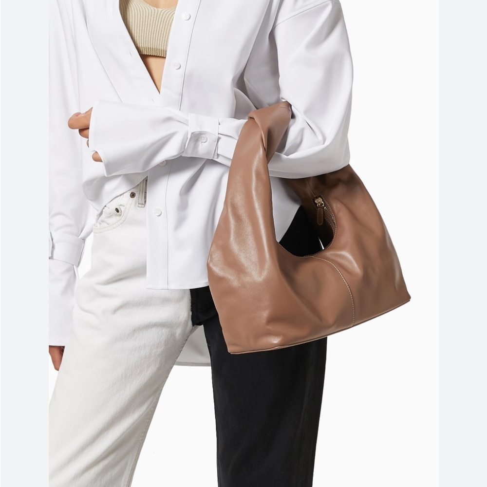 Yuzefi Chocolate Brown Real Leather Hobo Bag, shoulder bag